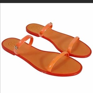 TORY BURCH orange 2 band jelly sandals
